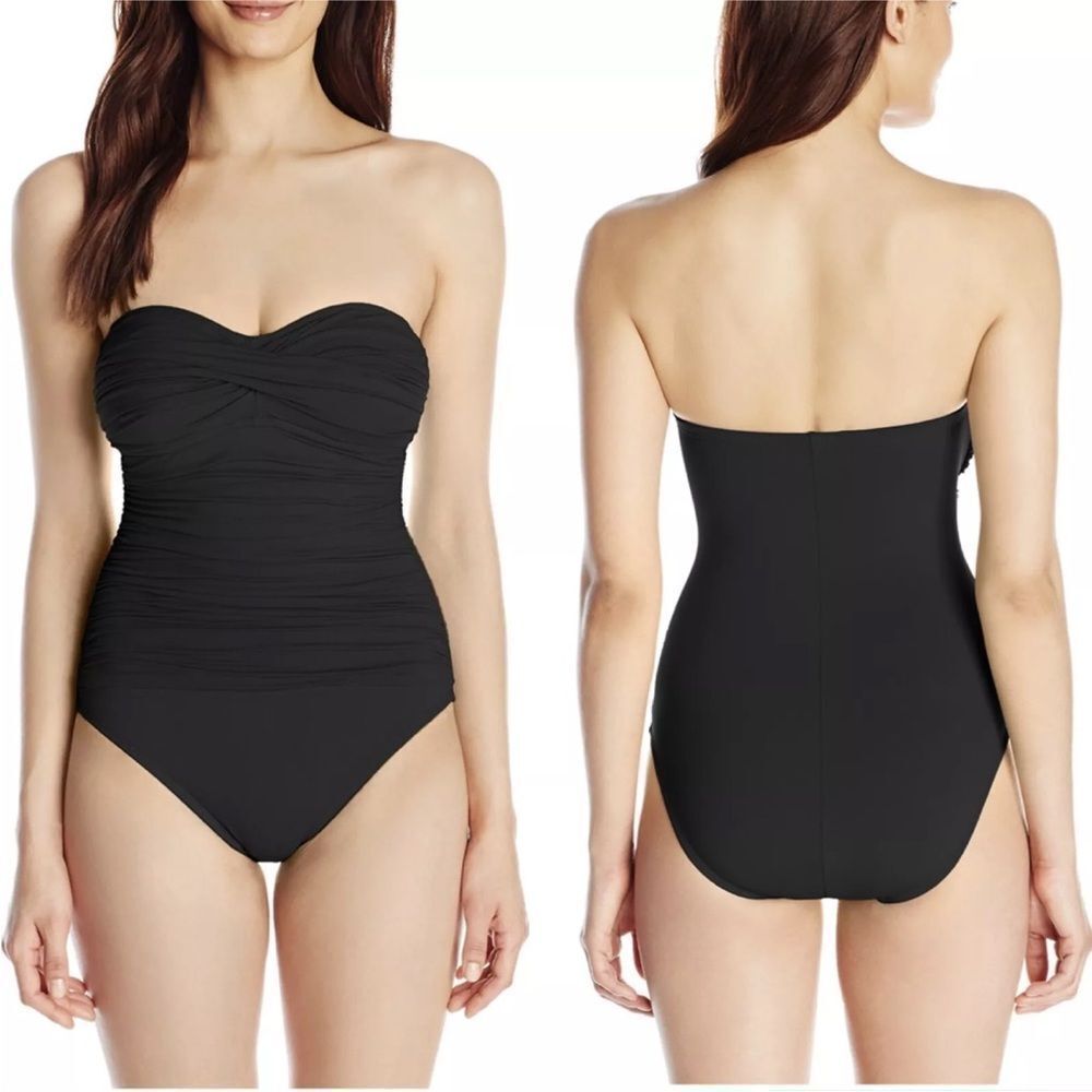 La Blanca Island Goddess Bandeau One-Piece Swim Suit Strapless Black 4